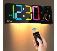 Horloge murale numérique 16,2 pouces - 8 couleurs, grande horloge avec indicateur de température, heure et date - Affichage 24 heures avec date pour la maison, le bureau ou la salle de sport