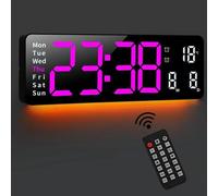 Horloge murale numérique 16 pouces, 8 couleurs, LED, veilleuses, télécommande, minuterie, date, température, salon, bureau