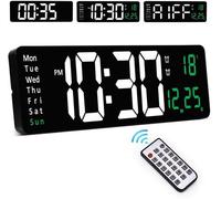 Horloge murale numérique, 16 pouces, horloge murale numérique moderne et silencieuse avec télécommande, 10 niveaux de luminosité, double réveil, date, heure, température, minuterie