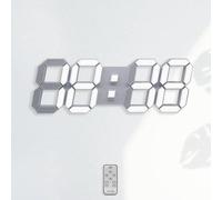 Horloge murale numérique 3D à LED de 15 pouces avec réveil lumineux et télécommande, blanche