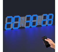 Horloge murale numérique, 66,5 cm, avec éclairage LED 3D, télécommande, affichage de la température et de la date, et 16 alarmes