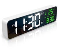 Horloge murale numérique à LED, 10,5 pouces, avec date et température (Celsius/Fahrenheit), mémoire journalière, 2 fonctions de réveil, son/volume/luminosité réglable sur 5 niveaux, câble USB de 1,5 m