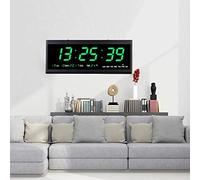 Horloge murale numérique à LED, 48 cm, avec affichage des chiffres, de la température, pour chambre, cuisine, bureau, prise européenne, verte