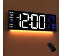 Horloge murale numérique à LED de 16,5 pouces, 8 couleurs RVB, affichage de la température, mode nuit, réveil, télécommande, affichage 12/24 heures, pour le salon, la chambre et le bureau