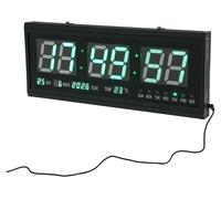Horloge murale numérique à LED - Grande horloge murale - 48×19 cm - Date & température - 220V secteur - Silencieux - Noir avec affichage LED vert