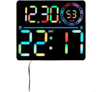 Horloge murale numérique avec affichage LED RVB changeant de couleur, grand calendrier, date, heure et température pour bureau à domicile (A)