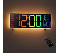 Horloge murale numérique avec écran de 10,5 pouces, affichage de la température, de la date et de l'heure, couleurs RVB, luminosité automatique, vision nocturne, LED 24 heures, pour le bureau ou la ch