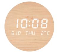 Horloge murale numérique avec finition imitation tissu, 19,5 cm, affichant l'heure, la date, la température et le jour de la semaine