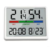 Horloge murale numérique - avec grand écran LCD -Affiche l'heure, la date, la température et l'humidité. -Blanc