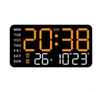 Horloge murale numérique avec grand écran LED, fonction date, semaine et température, commande vocale et 5 niveaux de luminosité, réveil mural ou de table (F)
