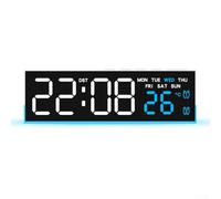 Horloge murale numérique avec lumière ambiante, compte à rebours, alarme, DST et affichage de la température pour le salon, bleu (E)