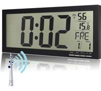 Horloge murale numérique avec radio, noire, 37 x 16 cm, fonctionnant sur piles