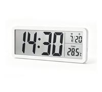 Horloge Murale numérique Blanche 20,2 x 8 x 2 cm avec Date et température | Horloge LCD à suspendre ou poser avec affichage 12 ou 24 heures changement Celsius Fahrenheit et alimentation USB ou piles