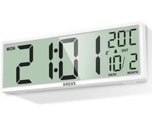Horloge murale numérique blanche de 14,5 pouces avec calendrier et affichage de la température