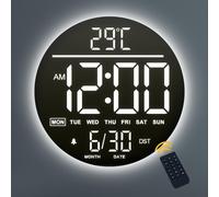 Horloge murale numérique de 25 cm, avec éclairage LED, 11 couleurs RGB, fonction réveil, affichage de la température, télécommande