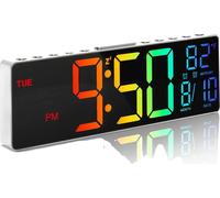 Horloge murale numérique, écran LED, télécommande, blanche, 10 pouces