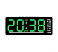 Horloge murale numérique électronique avec grand écran LED, température et date, compte à rebours avant, interface USB, fonction mémoire d'alimentation pour la maison ou le bureau (vert)
