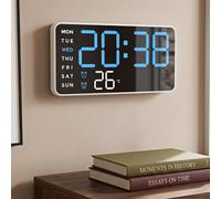 Horloge murale numérique, grand écran LED avec affichage de la température, de la date, du jour de la semaine, double alarme, luminosité automatique, alimentation USB, horloge de bureau moderne pour l