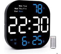 Horloge Murale Numérique Grande Taille-Écran LED 10,55"" (27cm)-Variateur Automatique-Télécommande-Réveil Carré-Décoration Salon