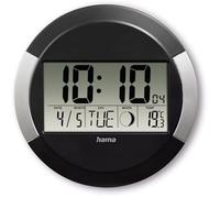 Hama Horloge Murale Numérique (Pendule Radio-pilotée DCF, sans Bruit de Tic-Tac, Montre de Cuisine écran LCD, Thermomètre, Calendrier, Phase de la Lune, Pile Incluse, Pause Murale ou Bureau) Noir