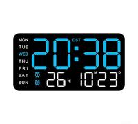 Horloge murale numérique, horloge murale LED avec calendrier, thermomètre, luminosité réglable, montage mural/sur bureau, 21,5 x 11 x 2,7 cm (H)