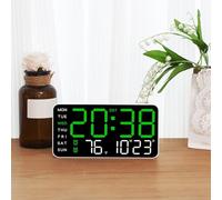 Horloge murale numérique, horloge murale LED avec calendrier, thermomètre, luminosité réglable, montage mural/sur bureau, 21,5 x 11 x 2,7 cm (A)