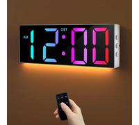 Horloge murale numérique - Horloge murale numérique de 30 cm avec couleurs RVB, réglage automatique de la luminosité, veilleuses, affichage 24/12 heures à LED pour le bureau, la chambre, le salon et l