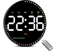 Horloge murale numérique, horloge numérique 10 pouces, grand écran avec télécommande, luminosité réglable, calendrier, température,