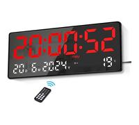 Horloge Murale Numérique LED 15,5"" Rouge, Télécommande, Température Date Alarme, Luminosité Réglable rouge HORLOGE