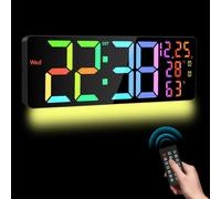 Horloge murale numérique LED, 41,8 cm, avec télécommande, réglage de la luminosité, affichage de la température, double alarme