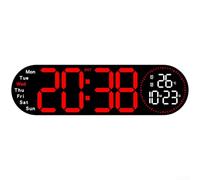 Horloge murale numérique LED 43 cm avec double alarme, affichage de la température et de la date, compte à rebours, luminosité réglable, fixation murale ou sur table pour la maison, la chambre à