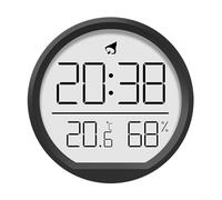 Horloge murale numérique LED, 7,4 x 7,4 x 1,6 cm, ronde en verre blanc, horloge murale numérique avec piles pour la maison, l'école, le bureau (noir)