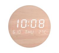 Horloge murale numérique LED avec affichage de la température, de la date, du jour et de l'heure, alarme silencieuse, design moderne en bois pour chambre à coucher ou salon, écran lumineux, matériau