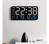 Horloge murale numérique LED avec affichage de la température, de la date et du jour de la semaine - Double alarme, format 12/24 heures, calendrier perpétuel, rectangulaire, fonctionnement sur piles (