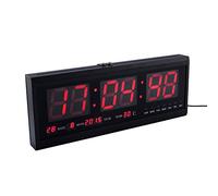 Horloge Murale Numérique LED Avec Calendrier, Date, Température, Alarme Digitale - Pendule Electronique Multifonction Suspendue Pour Bureau, Maison, Salon - Rouge