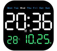 Horloge murale numérique LED avec calendrier, thermomètre, phase de lune et | L'écran LED lumineux affiche en un coup d'œil la date, la température, la phase de lune et l'alarme, idéal pour n'importe