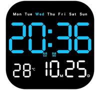 Horloge murale numérique LED avec calendrier, thermomètre, phase de lune et | L'écran LED lumineux affiche en un coup d'œil la date, la température, la phase de lune et l'alarme, idéal pour n'importe