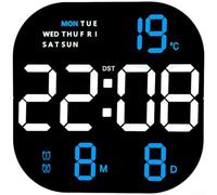 Horloge murale numérique LED contemporaine avec alarme, thermomètre, calendrier, affichage jour de la semaine, télécommande, paramètres de luminosité variables, idéale pour la maison, le bureau, la