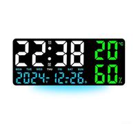 Horloge murale numérique LED de 35 cm avec grand écran pour salon, chambre à coucher, bureau avec double alarme, calendrier, chronomètre et gradation automatique (C)