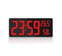 Horloge murale numérique LED grand affichage, température et humidité, USB, réglage luminosité, rouge