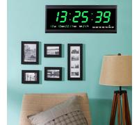 Horloge murale numérique LED, grande horloge numérique avec calendrier, thermomètre, 480 x 190 x 30 mm, alimentation filaire, montage mural ou sur le bureau, horloge murale pour chambre à coucher