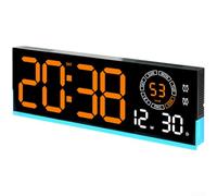 Horloge murale numérique LED lumineuse avec calendrier, double alarme, thermomètre, luminosité à 10 niveaux, design rectangulaire moderne avec éclairage RVB pour le salon (C)