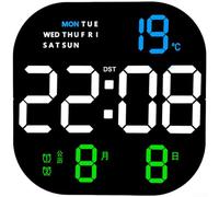 Horloge murale numérique LED moderne avec alarme, calendrier, thermomètre et affichage jour de la semaine, luminosité réglable et capteur de lumière automatique avec télécommande, lumière blanche (A)