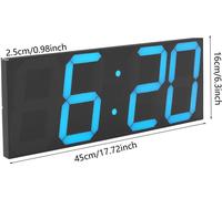 Horloge murale numérique LED - Moderne et minimaliste - Grand affichage - Silencieuse - Réveil - Acrylique - 45×16×2,5 cm - Bleu