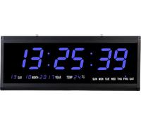 Horloge murale numérique, mode 12/24 heures Horloge calendrier numérique senior avec affichage de la date & de la température pour bureau salon 480x190x30mm DC 5V affichage LED (écritures bleues) pour