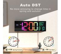 Horloge murale numérique - MOMOTOU - 16 pouces - Télécommande - 8 couleurs RVB - DST automatique