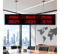 Horloge Murale numérique Multi-fuseaux horaires, Affichage l'heure Mondiale | Configuration pour 3, 4 ou 5 villes, noms de villes modifiables, affichage LED clair, montage mural ou suspension
