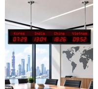 Horloge Murale numérique Multi-fuseaux horaires, Affichage l'heure Mondiale | Configuration pour 3, 4 ou 5 villes, noms de villes modifiables, affichage LED clair, montage mural ou suspension