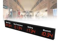 Horloge murale numérique multi-fuseaux horaires, horloge universelle à LED, affichage 3/4/5 villes, pour entreprises multinationales, hôtels, bureaux,Red-4City