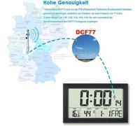 Horloge murale numérique rétroéclairée, horloge radio-pilotée numérique avec affichage de la température et de l'humidité, noire, 20,1 x 12,4 cm